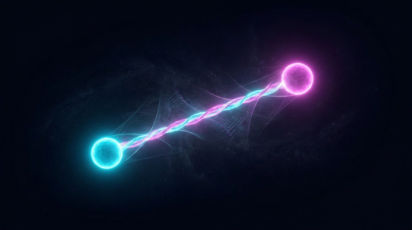 Wizualizacja teleportacji kwantowej — dwie splątane cząstki